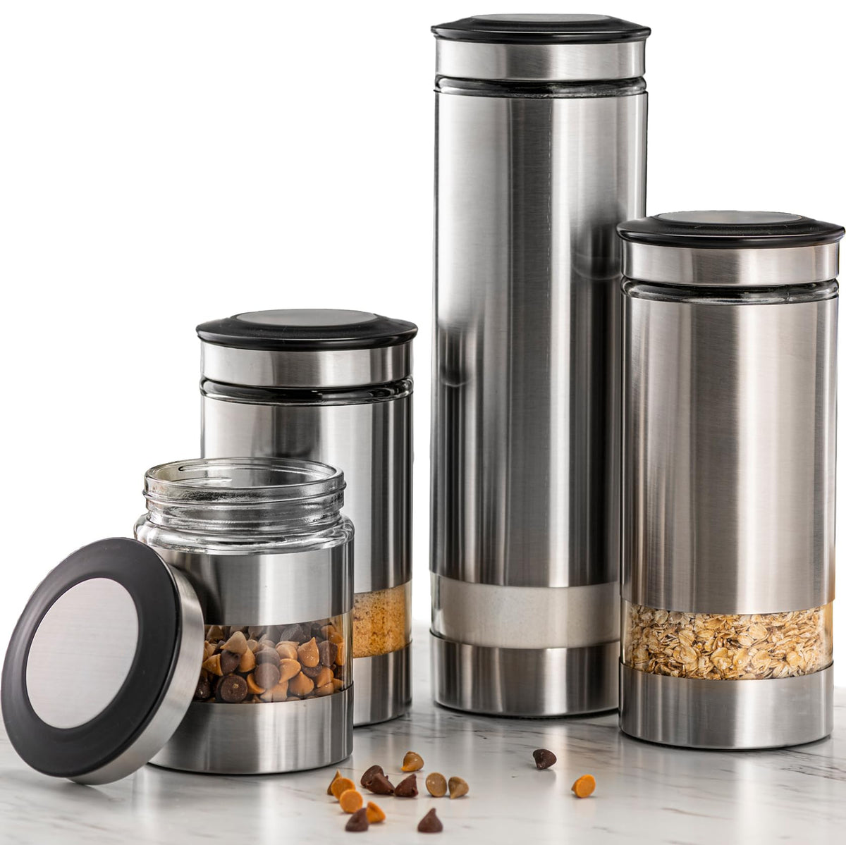 Conjunto Le'raze con ventana de cristal para identificar ingredientes fácilmente.