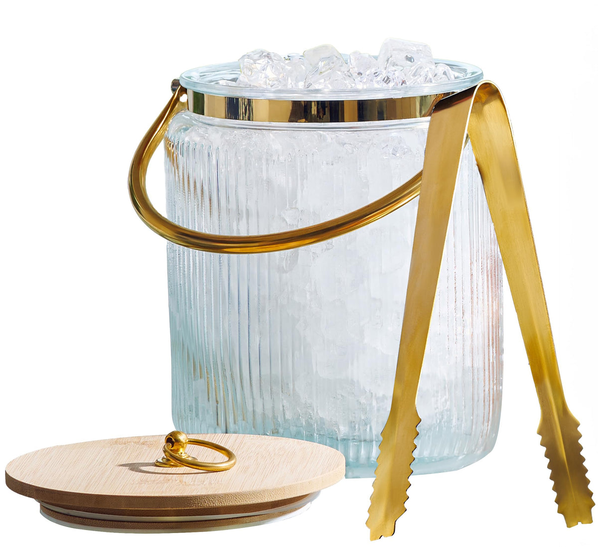Le'raze cubo de hielo de cristal con estrias, 3 L, para fiestas.