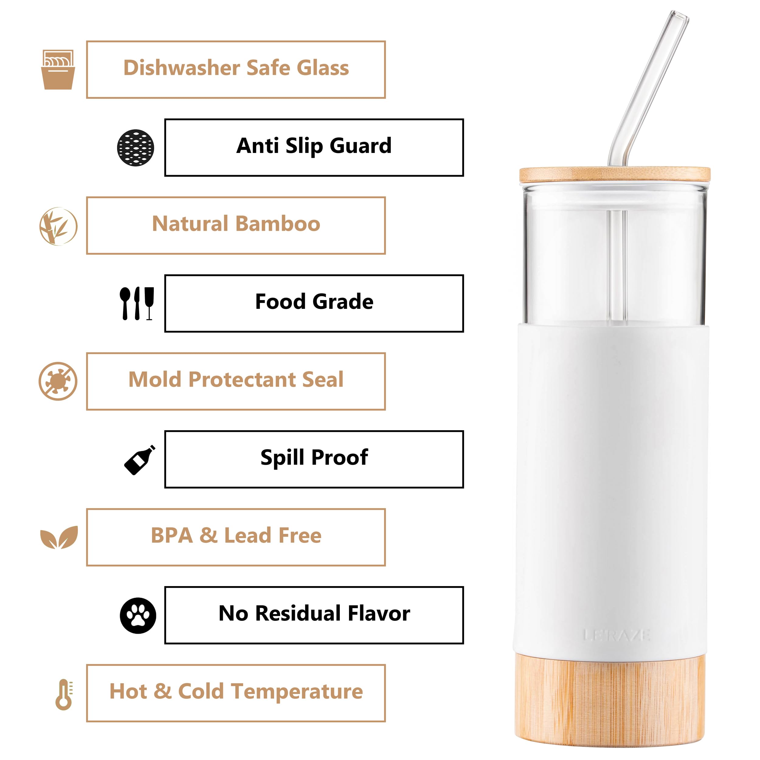 Le'raze tumbler 20 onzas tapa bambú, estilo natural para transporte diario.