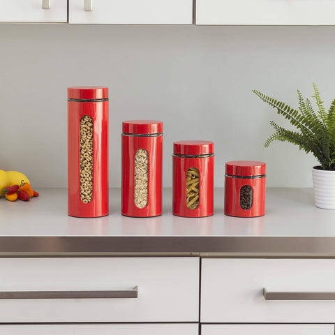Conjunto compacto Le'raze en rojo para despensa, fácil acceso a ingredientes.