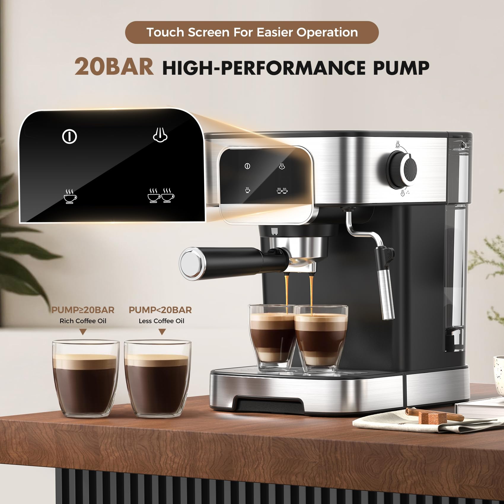 LERTIN cafetera con espumador de leche ideal para capuchino.