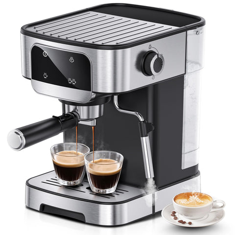 LERTIN máquina espresso con pantalla táctil iluminada para controlar la extracción en casa.