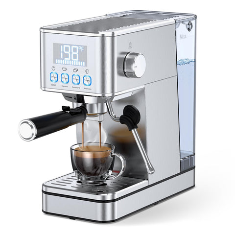 LERTIN Máquina Espresso de frente, diseño moderno para uso diario en casa.