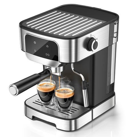LERTIN máquina expreso 20 bar vista frontal para preparar café rápidamente.