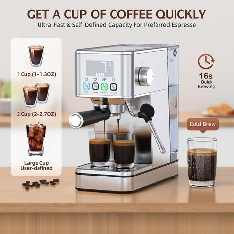 LERTIN Máquina Espresso 20 bar con pantalla de alta definición para control sencillo.