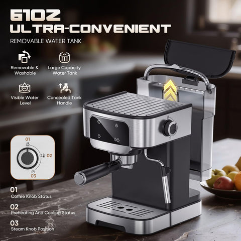 LERTIN máquina con reducción de ruido para mayor tranquilidad al preparar café.
