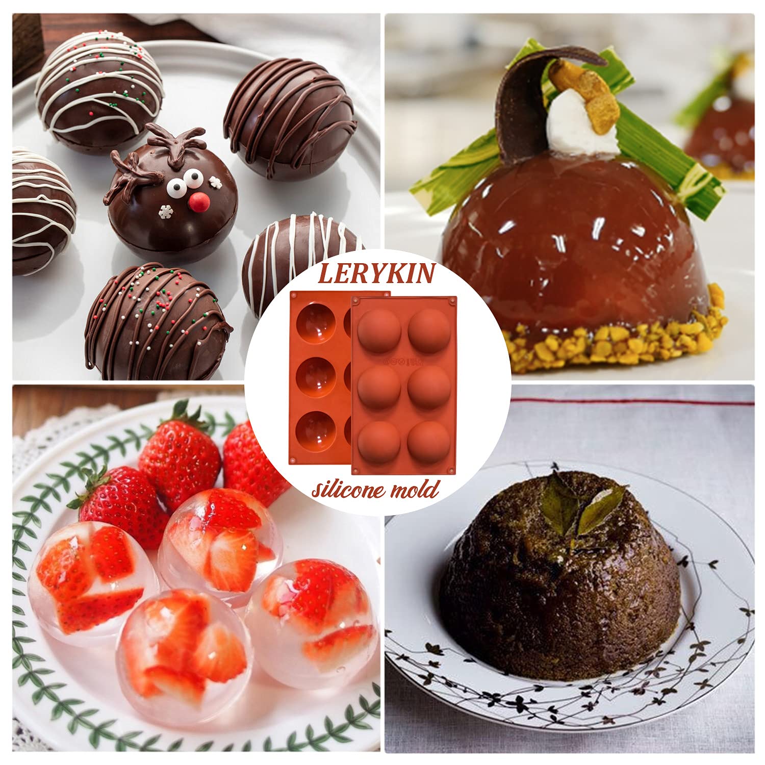 Lerykin moldes silicona semicirculares fáciles de desmoldar, perfectos para porciones uniformes.