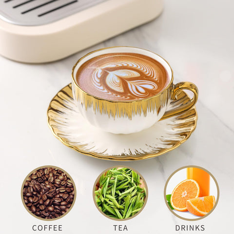 LETAOTAO copas espresso cerámica blanca con borde dorado para un espresso intenso.