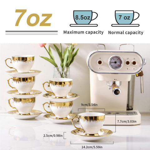 LETAOTAO taza de café cerámica con borde dorado, ideal para capuchino y expreso