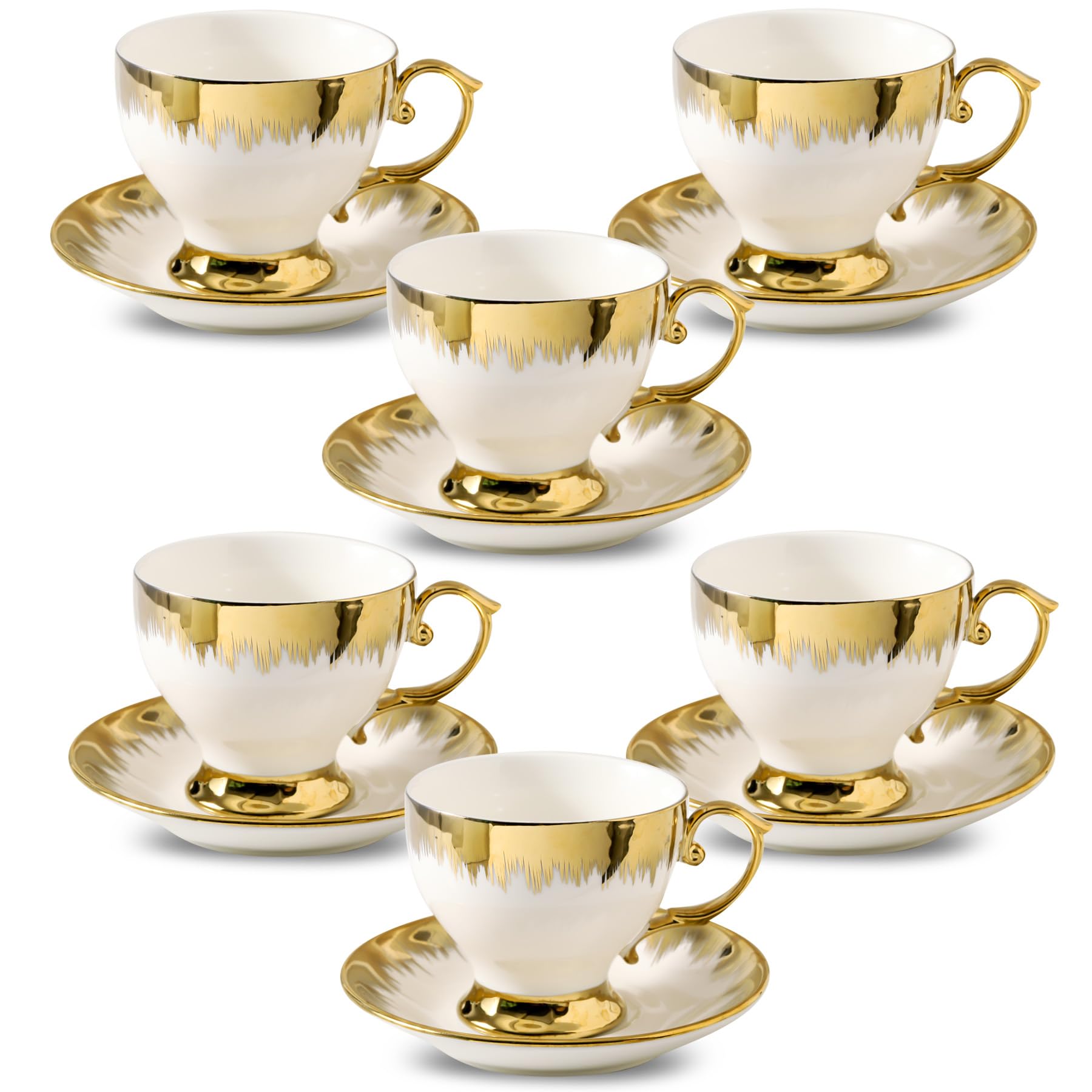 LETAOTAO tazas y platillos de cerámica con borde dorado para servicio elegante