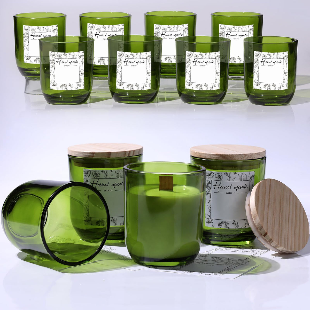 Letine tarro vela 8oz verde con tapa, ideal para velas artesanales y almacenamiento.