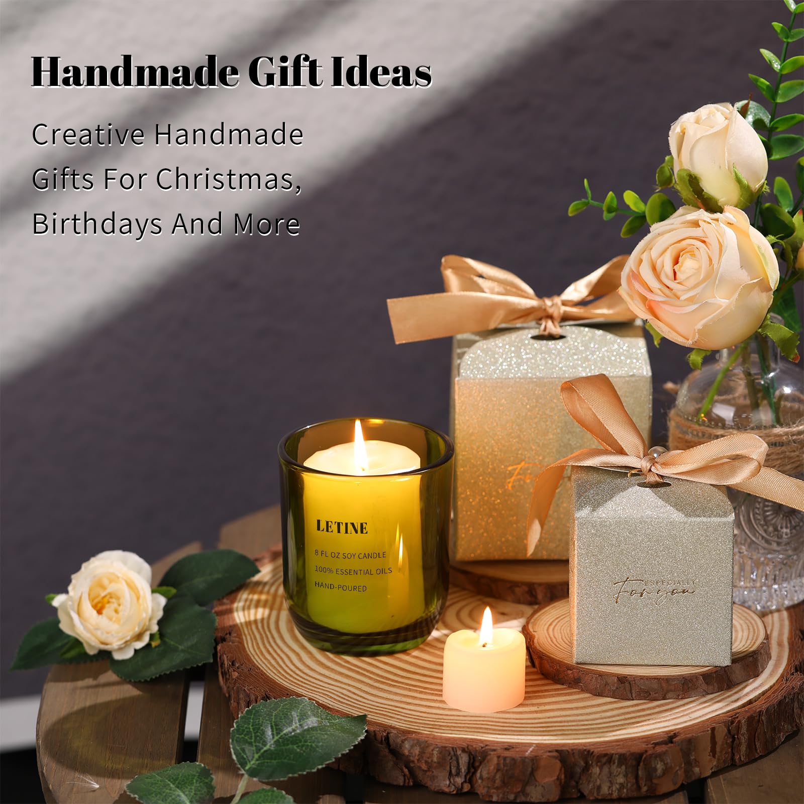 Letine tarro vela 8oz verde con tapa, ideal para talleres de velas en casa.