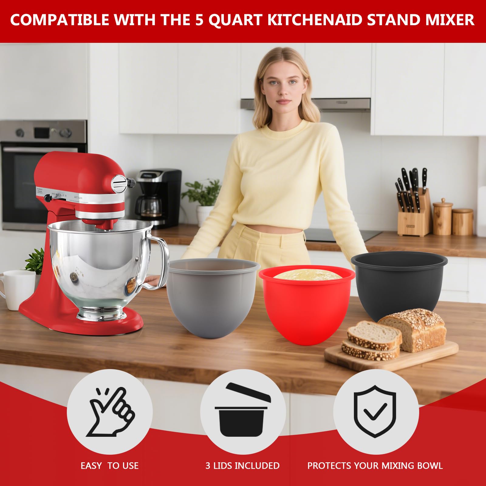 letoms-diseño práctico para forro silicona en tazón kitchenaid tilt-head 5qt.