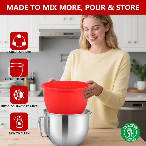 letoms-forro de silicona resistente para tazón kitchenaid tilt-head 5qt, tolera temperaturas extremas.