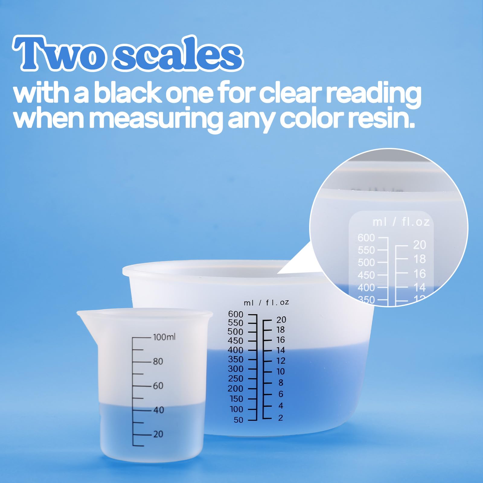 LET'S RESIN Taza medidora 100ml con escala doble, lectura rápida para proyectos pequeños.