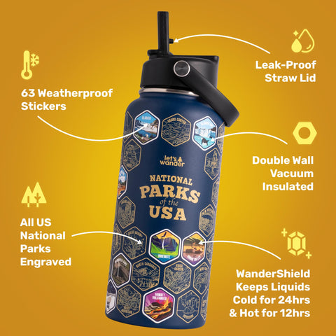 Conjunto de 63 adhesivos impermeables LET'S WANDER para personalizar rutas.