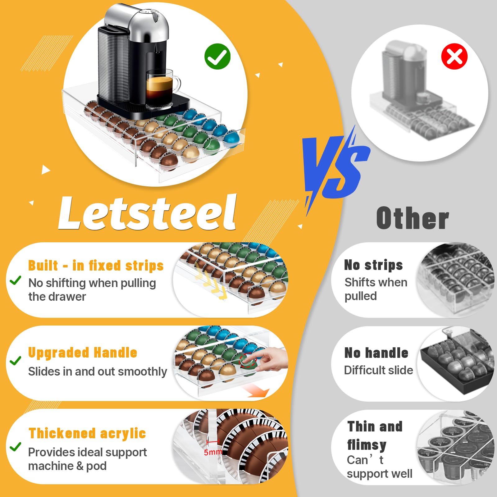 Letsteel bandeja capsulas vertuo acrilico facilita ver y seleccionar cápsulas.