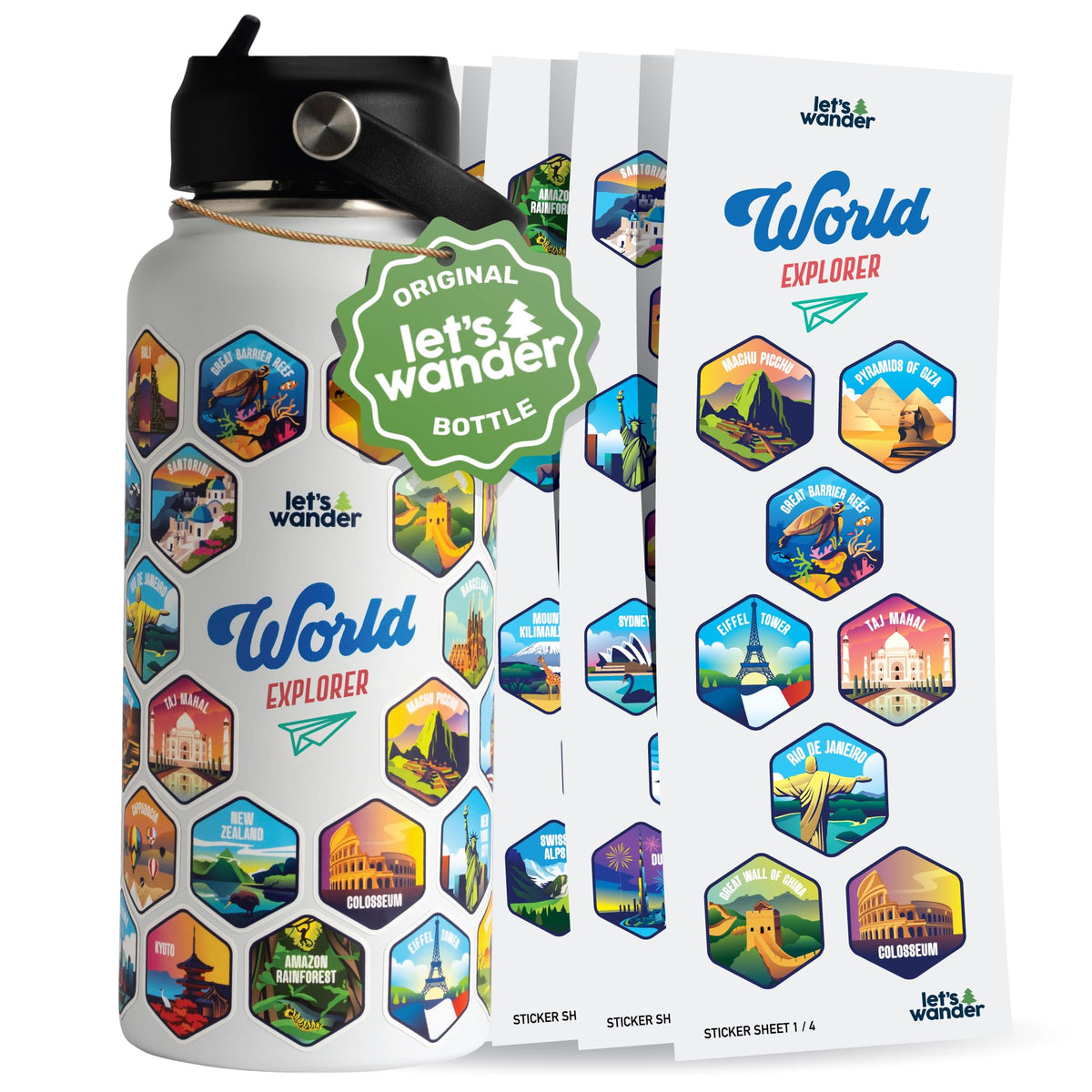 Botella LET'S WANDER lista para aventuras, ideal para mantener bebidas frías en ruta