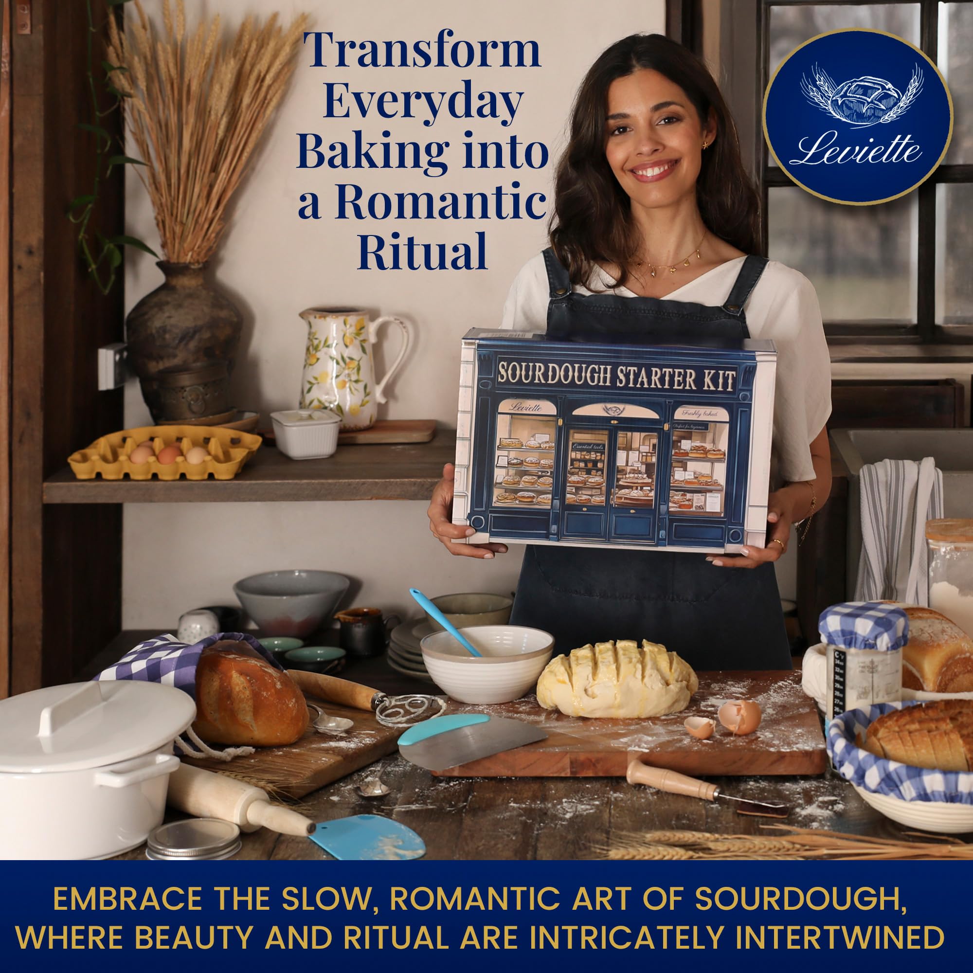 Leviette jarra-iniciador-vidrio-aluminio: conserva la masa madre con tapa duradera y segura