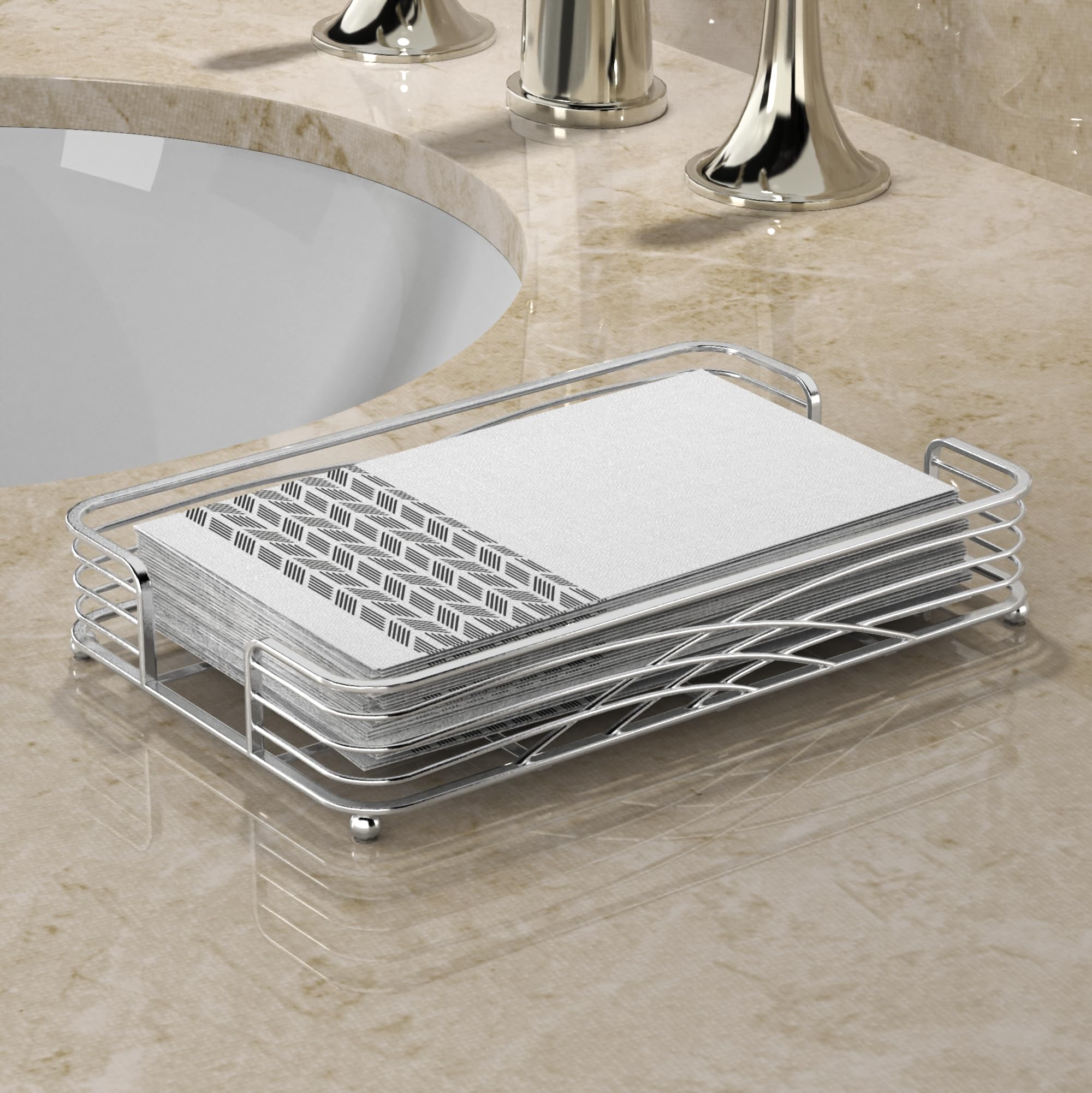 LEVIMETREE bandeja encimera para toallas: diseño plata en baño moderno.