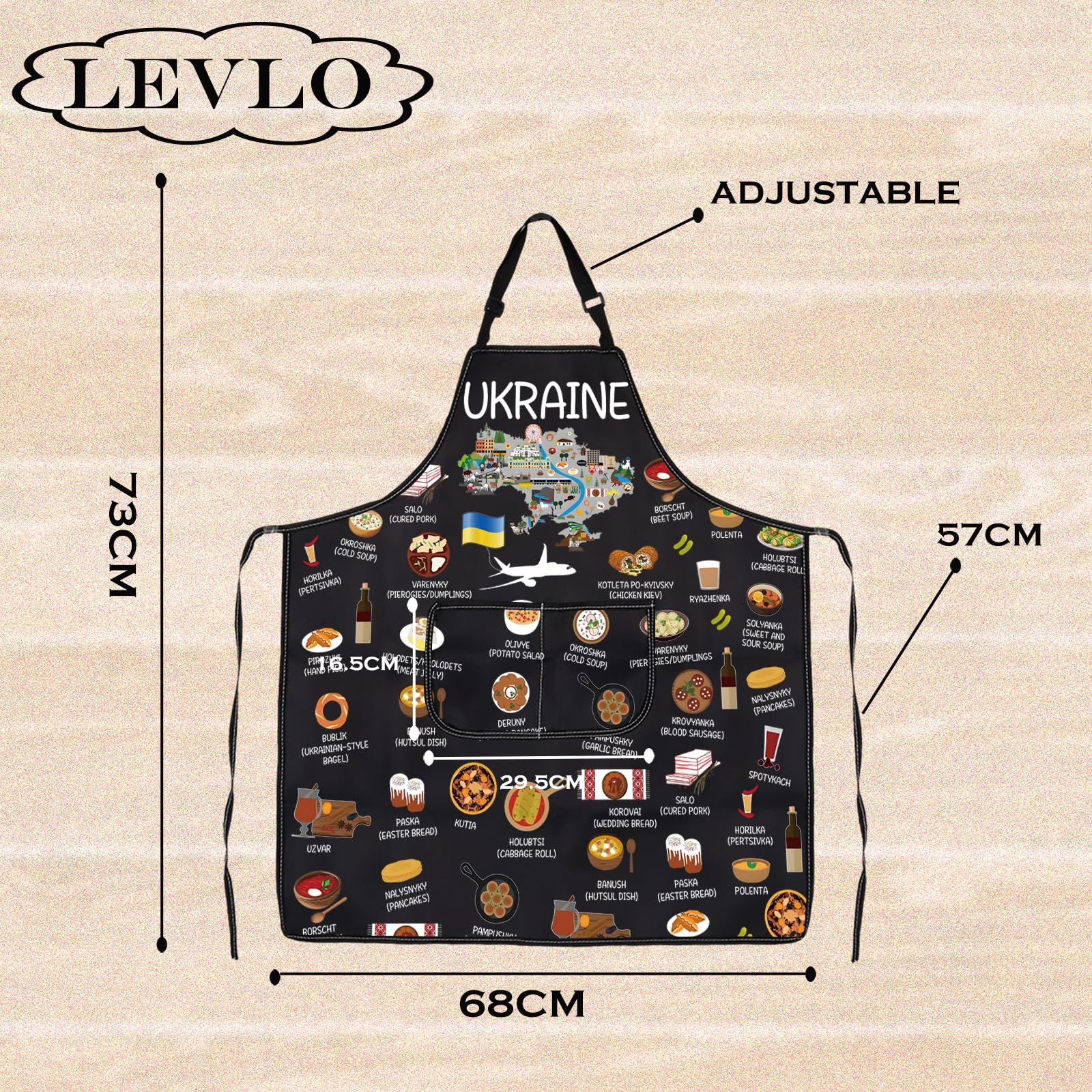 LEVLO delantal con diseño de Ucrania para amantes de la cocina.