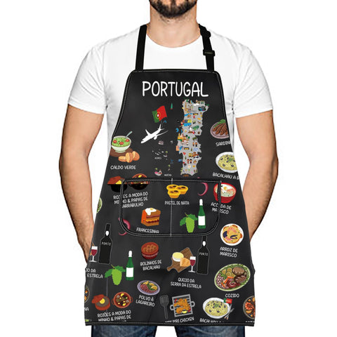 Levlo delantal con mapa de Portugal impreso para cocinas con temática de viaje