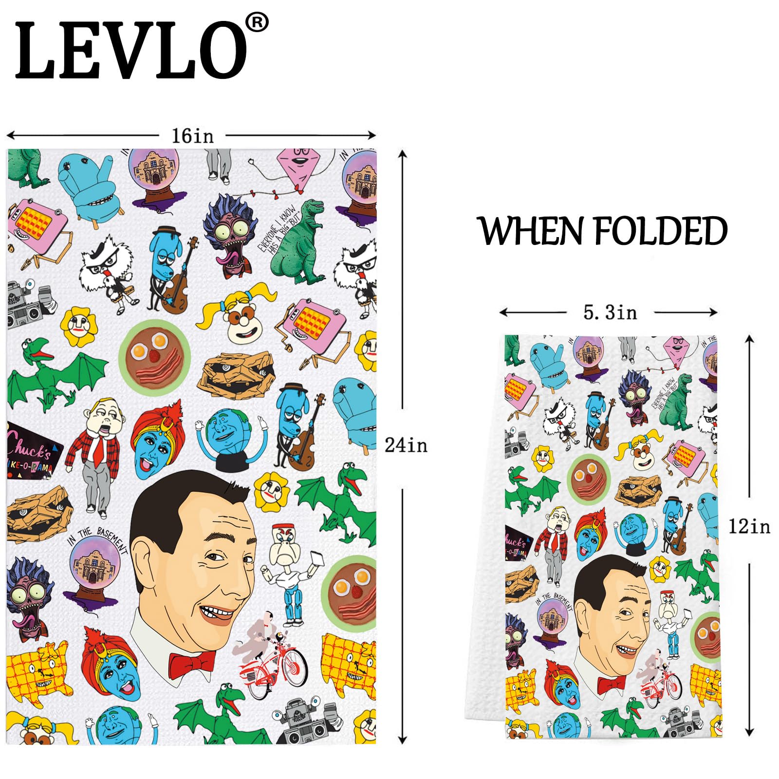 LEVLO toalla Peewee Herman, detalle Dottie, regalo ideal para fans.