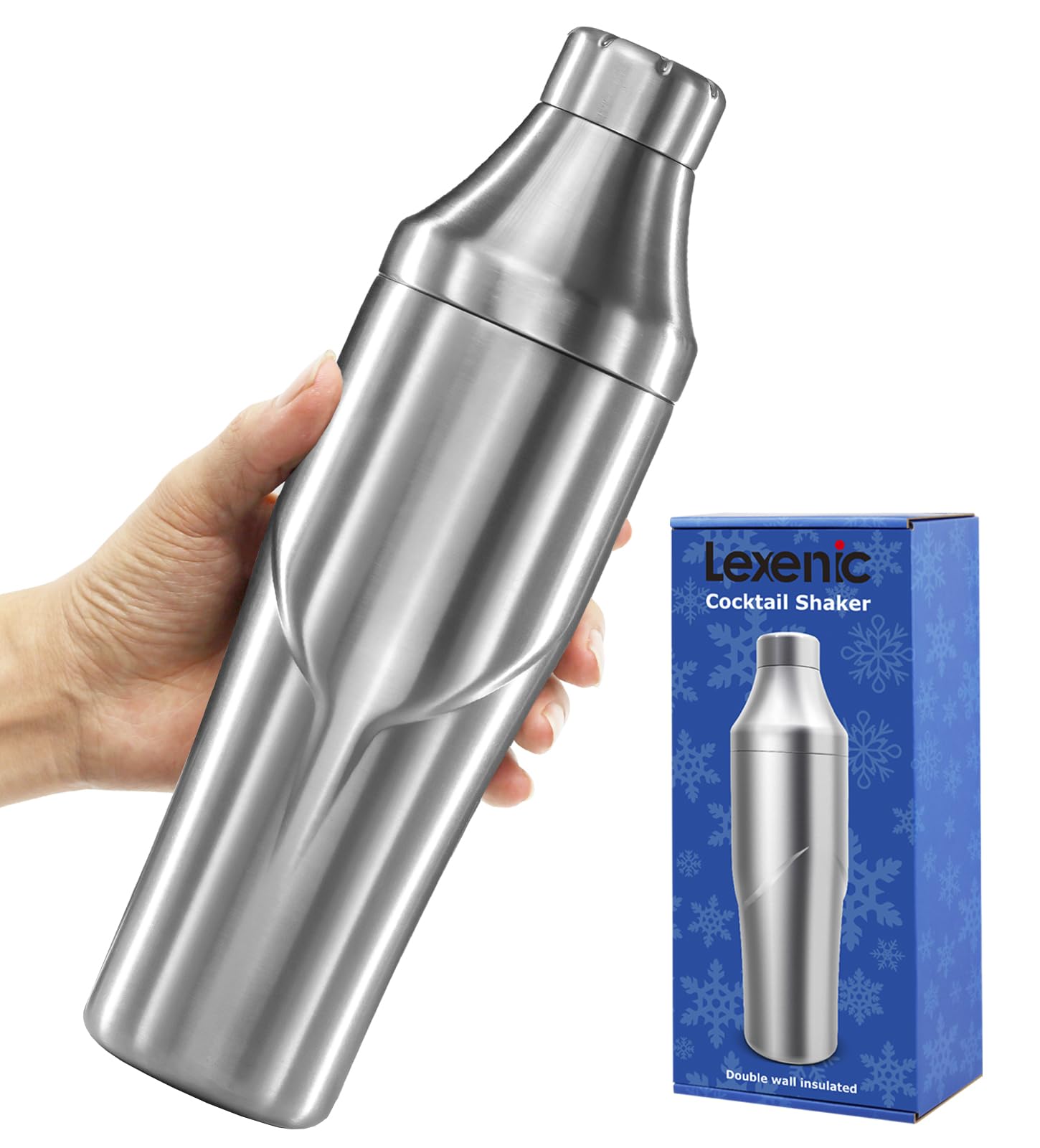 Lexenic coctel shaker 24oz con doble pared mantiene la bebida fría sin diluir