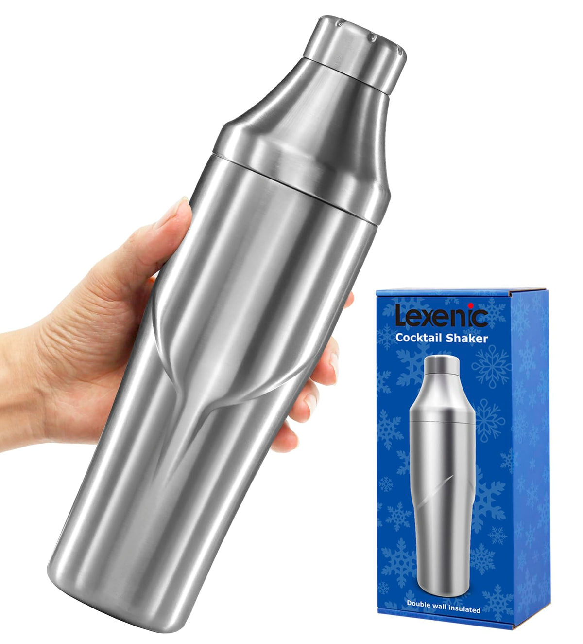 Lexenic coctel shaker 24oz con doble pared mantiene la bebida fría sin diluir