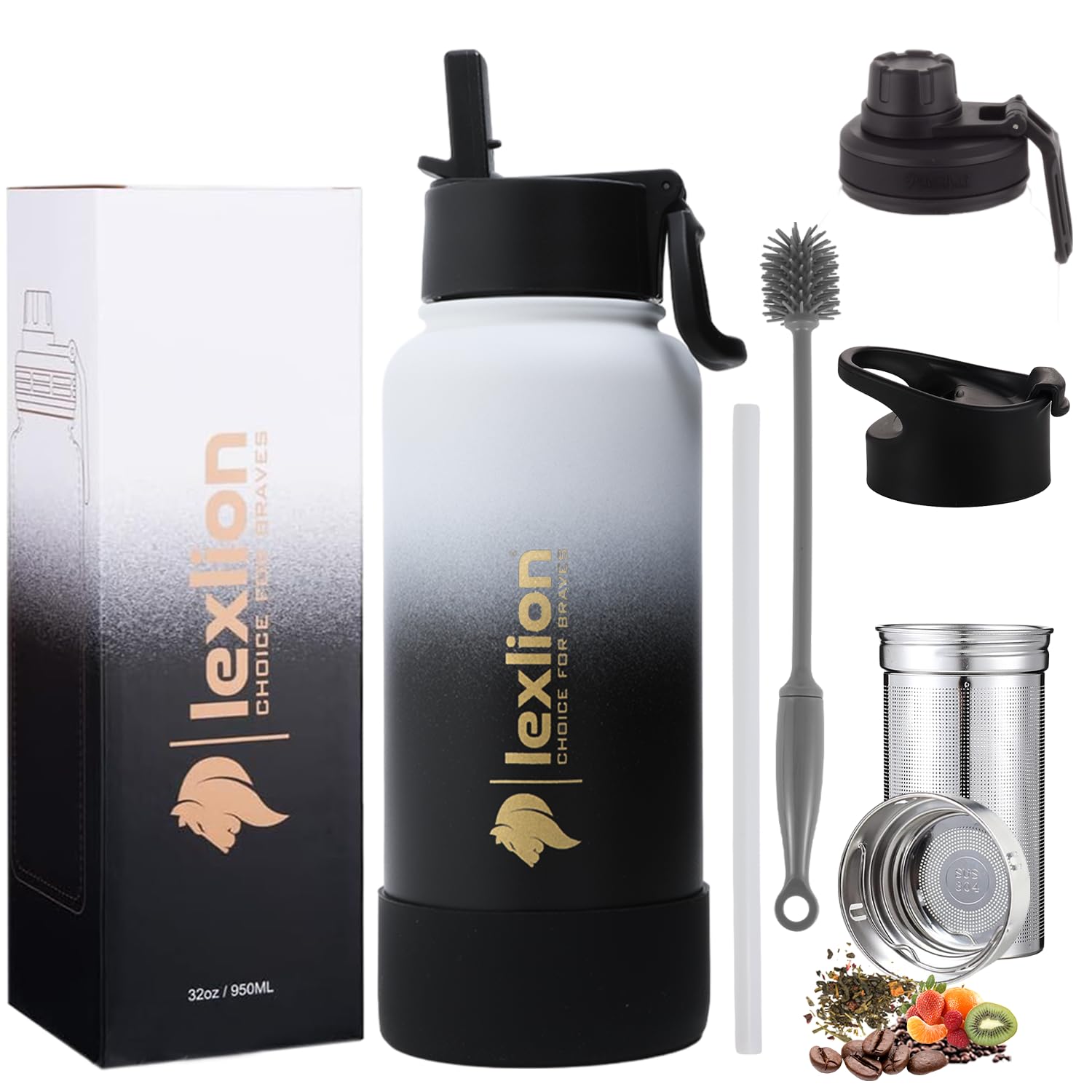 Lexlion botella infusor 32 onzas, vista frontal, ideal para té al aire libre