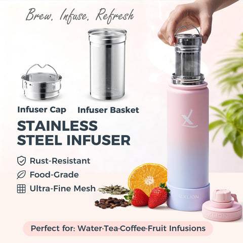 Lexlion botella infusor 32 onzas, funda silicona visible para agarre cómodo