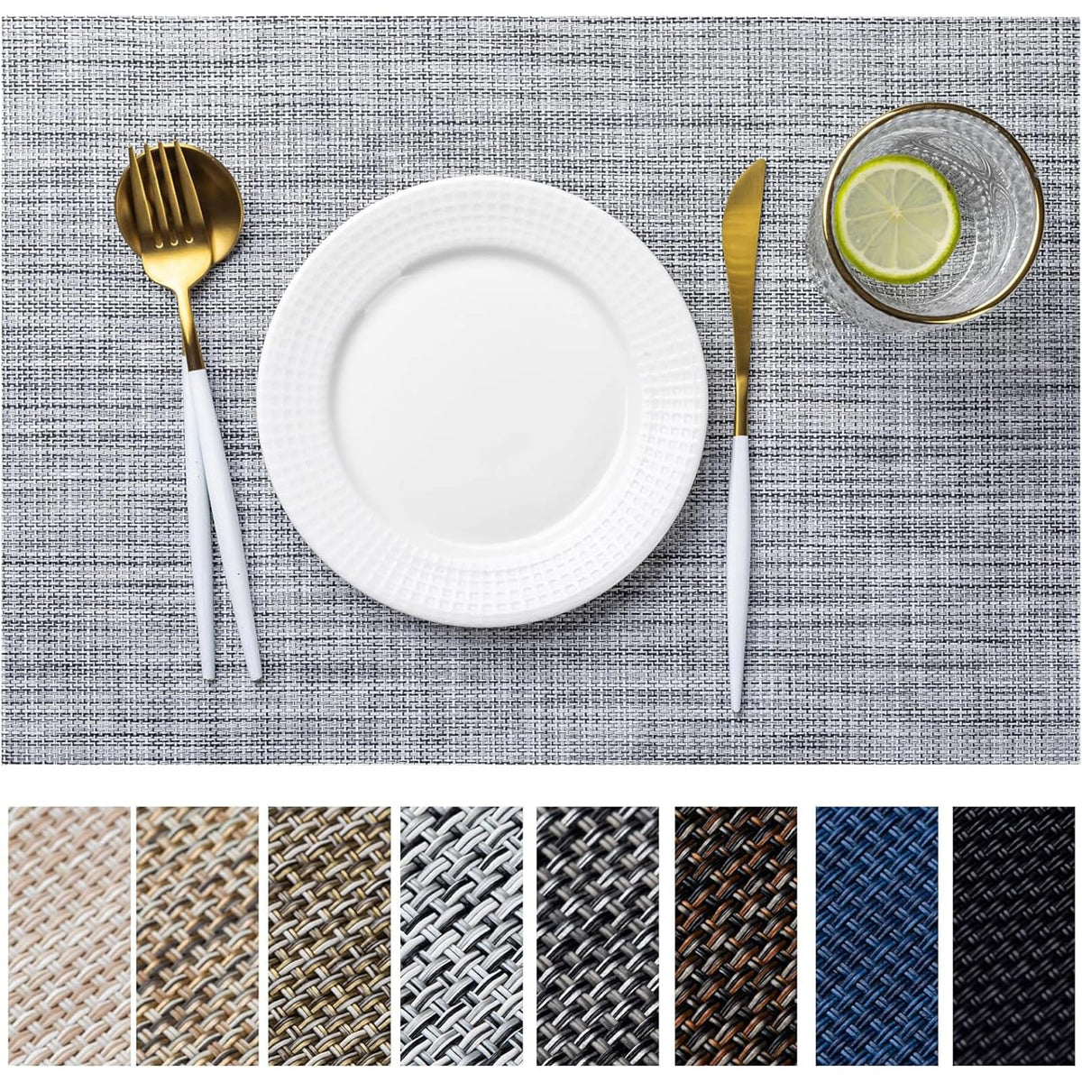 LEXMORE Salvamanteles vinilo tejido gris, protege la mesa con estilo y durabilidad.