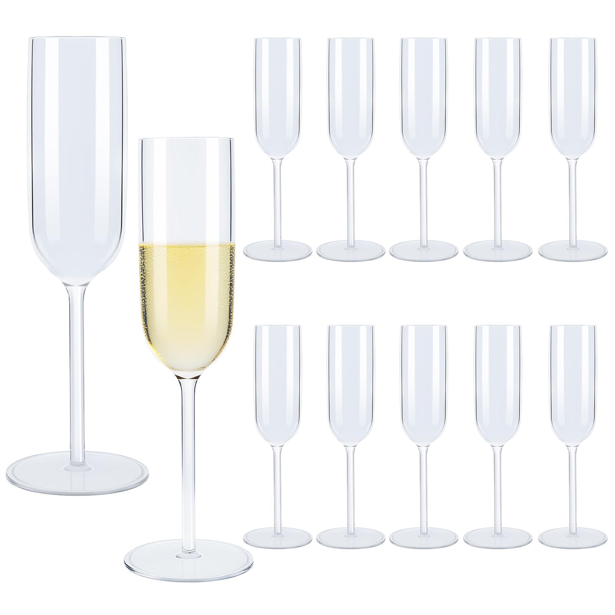 Copas de champagne de plástico LEYIQU de 6 onzas, 12 unidades, transparentes y duraderas.
