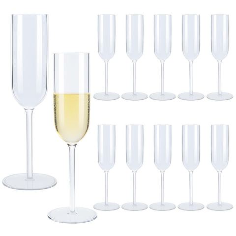 Copas de champagne de plástico LEYIQU de 6 onzas, 12 unidades, transparentes y duraderas.