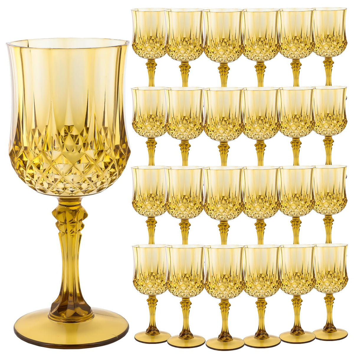 Copas LEYIQU de vino plástico dorado, conjunto 24, ideal para eventos.