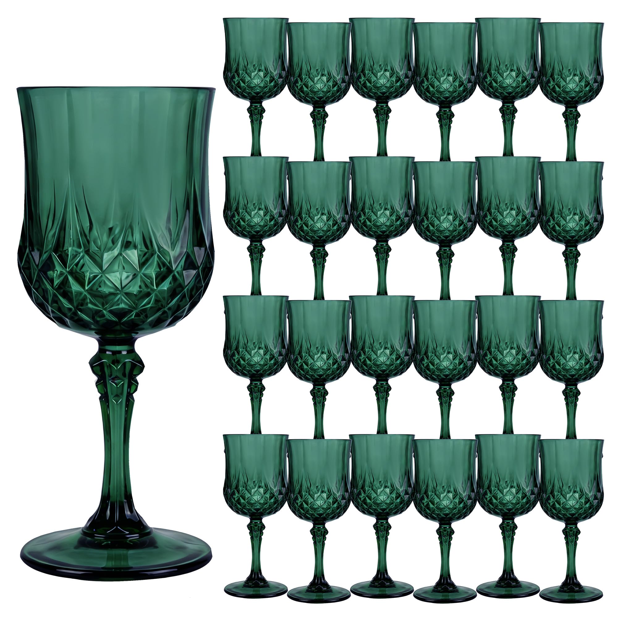 Copas de vino de plástico LEYIQU verde vintage, 24 unidades para eventos.