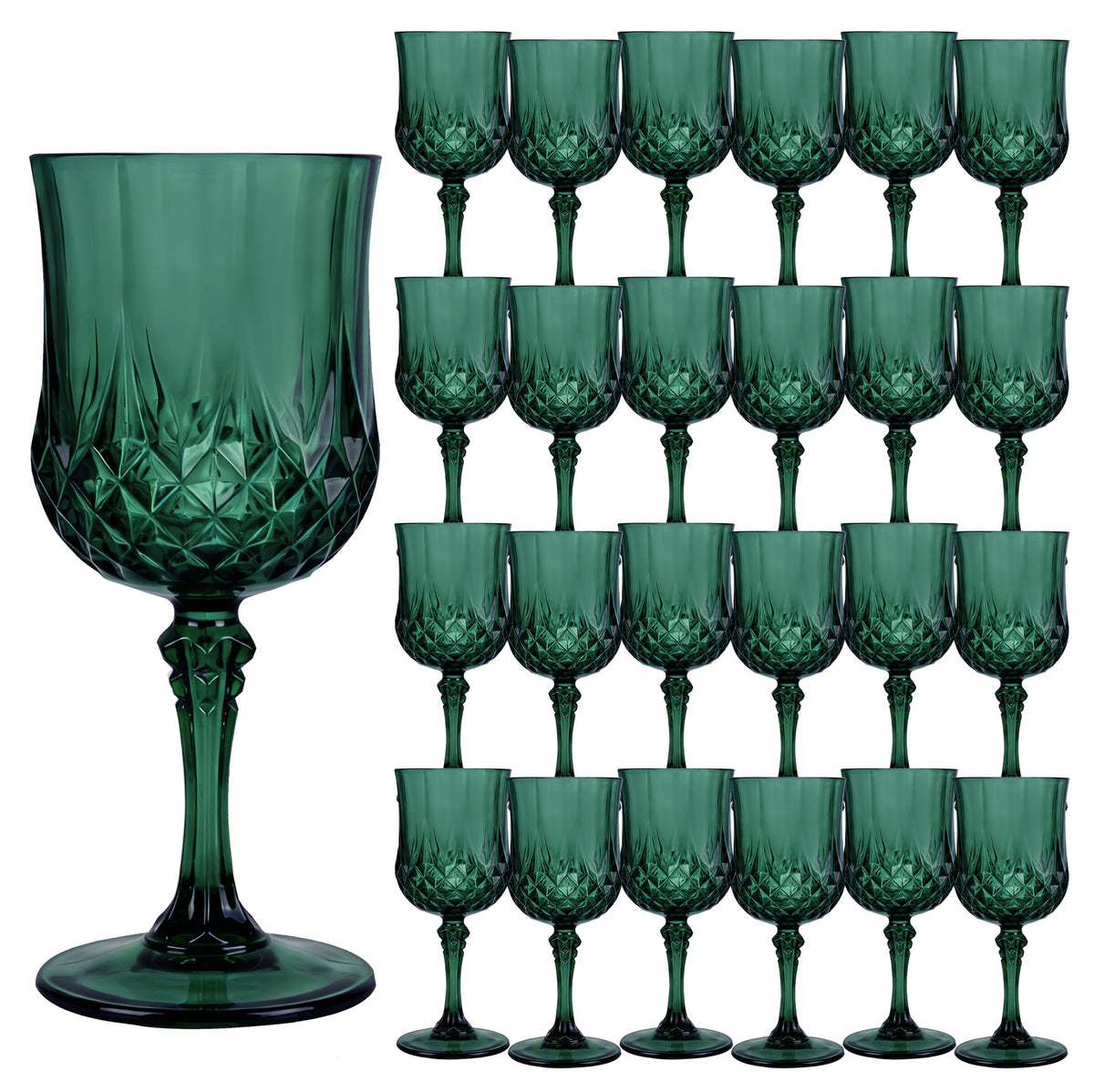 Copas de vino de plástico LEYIQU verde vintage, 24 unidades para eventos.