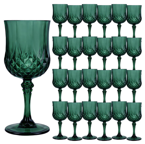 Copas de vino de plástico LEYIQU verde vintage, 24 unidades para eventos.
