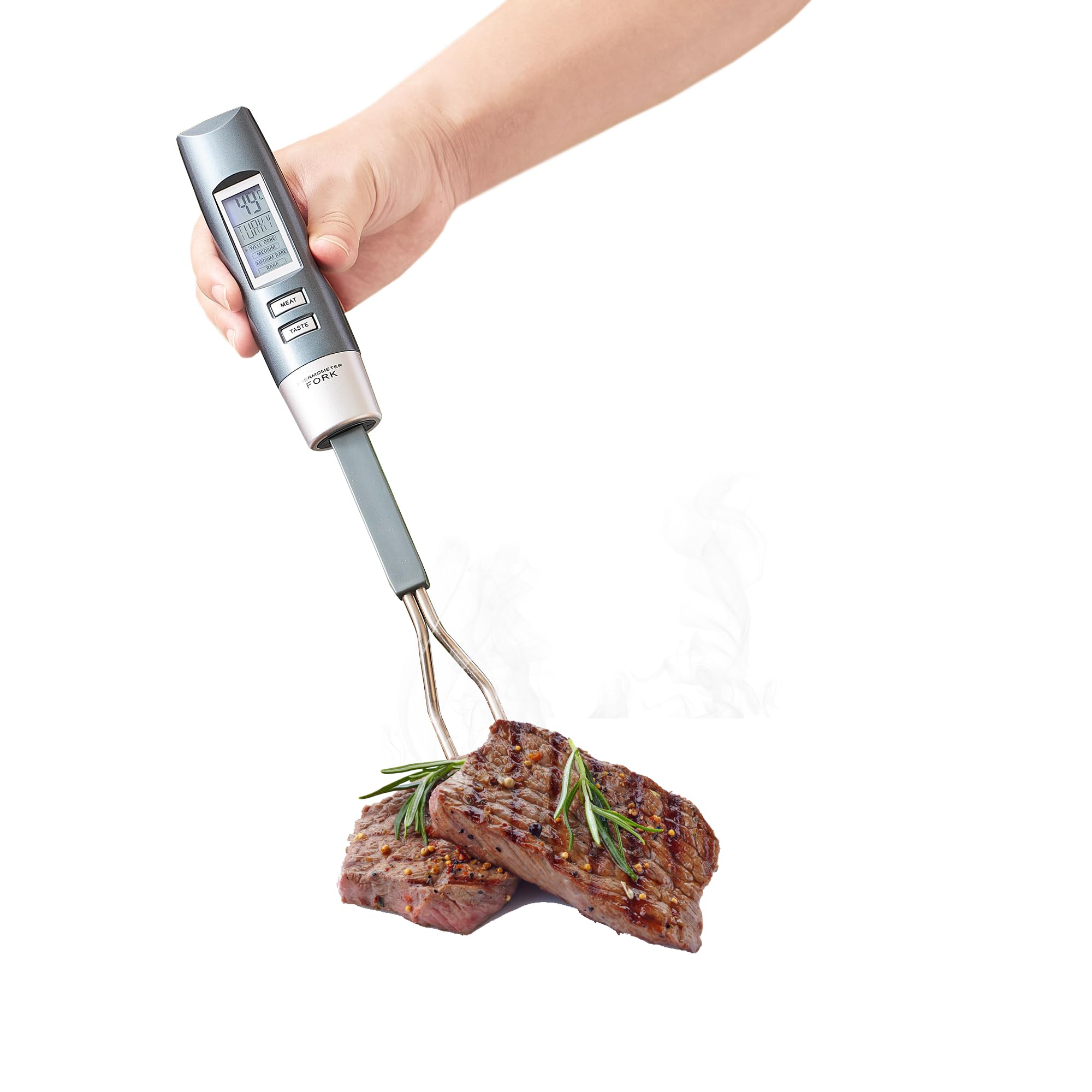 Termómetro-tenedor de carne de lfcforldx para lectura precisa al asar.
