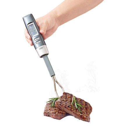 Termómetro-tenedor de carne de lfcforldx para lectura precisa al asar.
