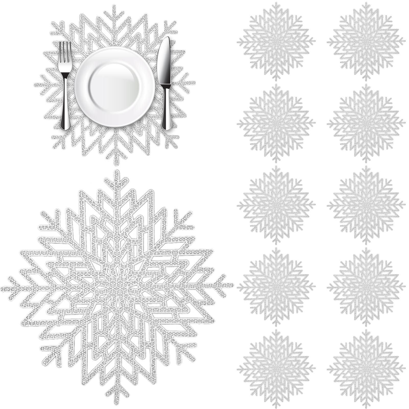 Manteles LGJkYF con copos de nieve, juego de 12, ideales para cenas festivas.