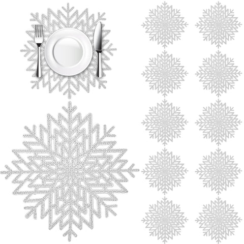 Manteles LGJkYF con copos de nieve, juego de 12, ideales para cenas festivas.