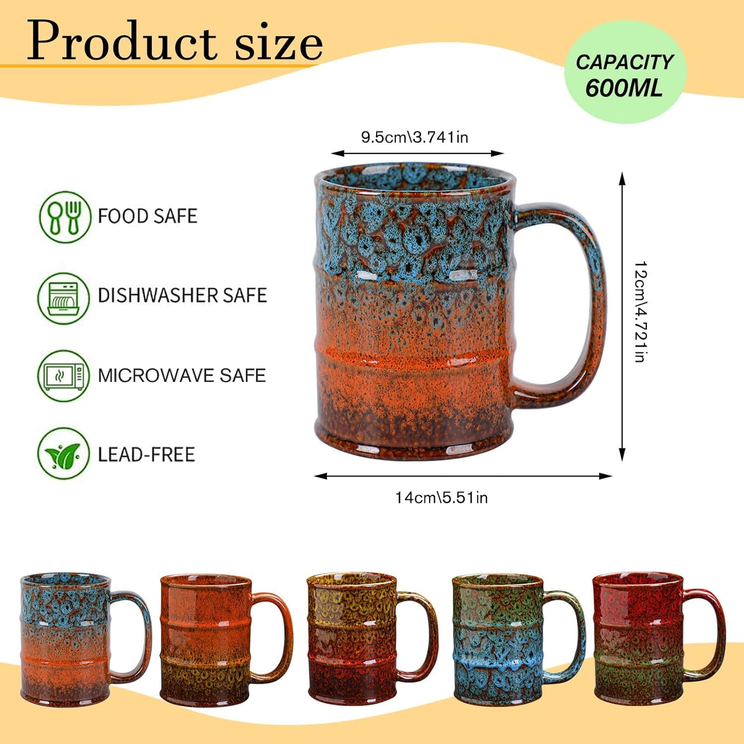 Taza LGQ con glaseado único, multicolor, para té aromático.