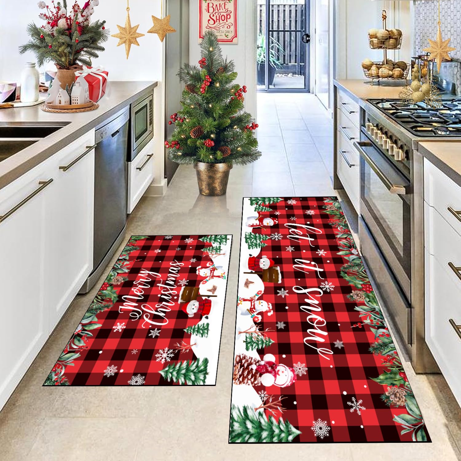 Alfombrilla LHLJOYU con diseño navideño para entradas y cocinas, ideal para parejas.