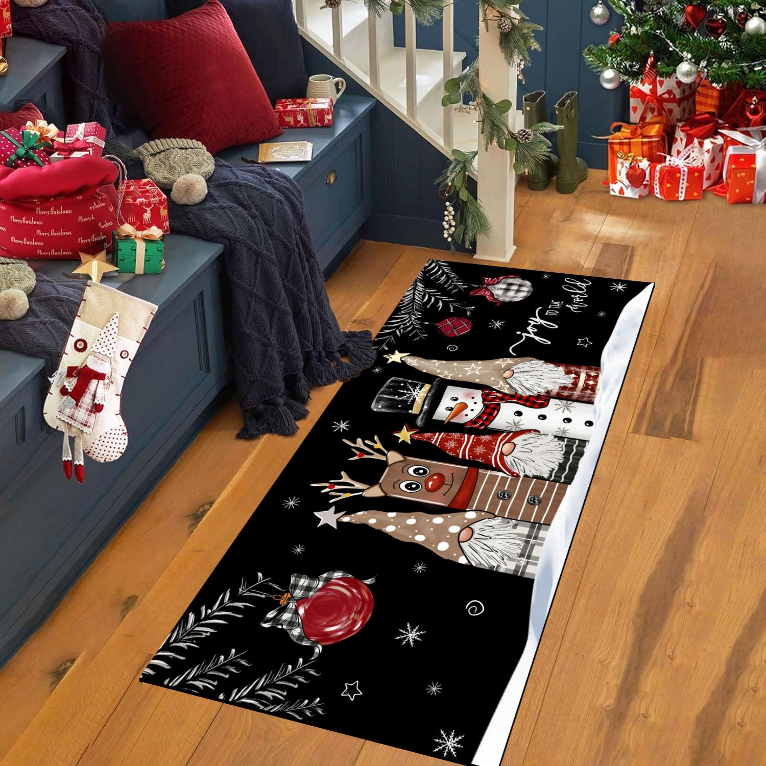 Alfombra LHLJOYU diseño navideño, fácil de combinar con decoraciones festivas.