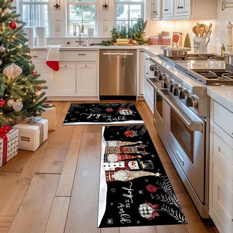Alfombra LHLJOYU con gnomos y muñeco de nieve, añade calidez festiva a la cocina.