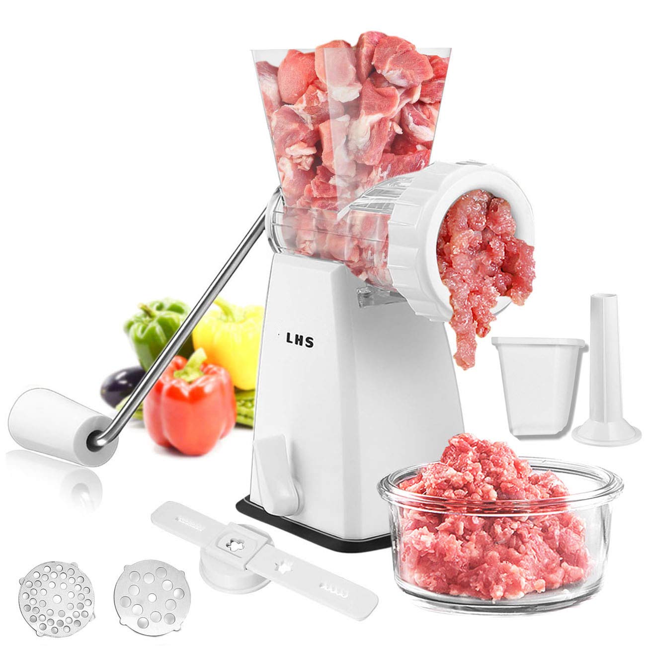 LHS molinillo manual de carne con cuchillas inoxidables y base de succión fuerte