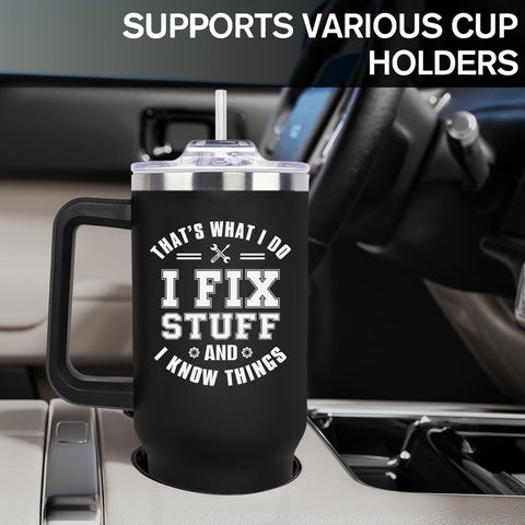 LHSCVUFASC tumbler de 40 onzas, ideal para jornadas largas.