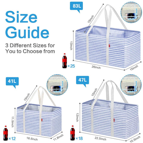 Capacidad de 46 litros de la bolsa LHZK Tote para ordenar botellas y productos voluminosos.