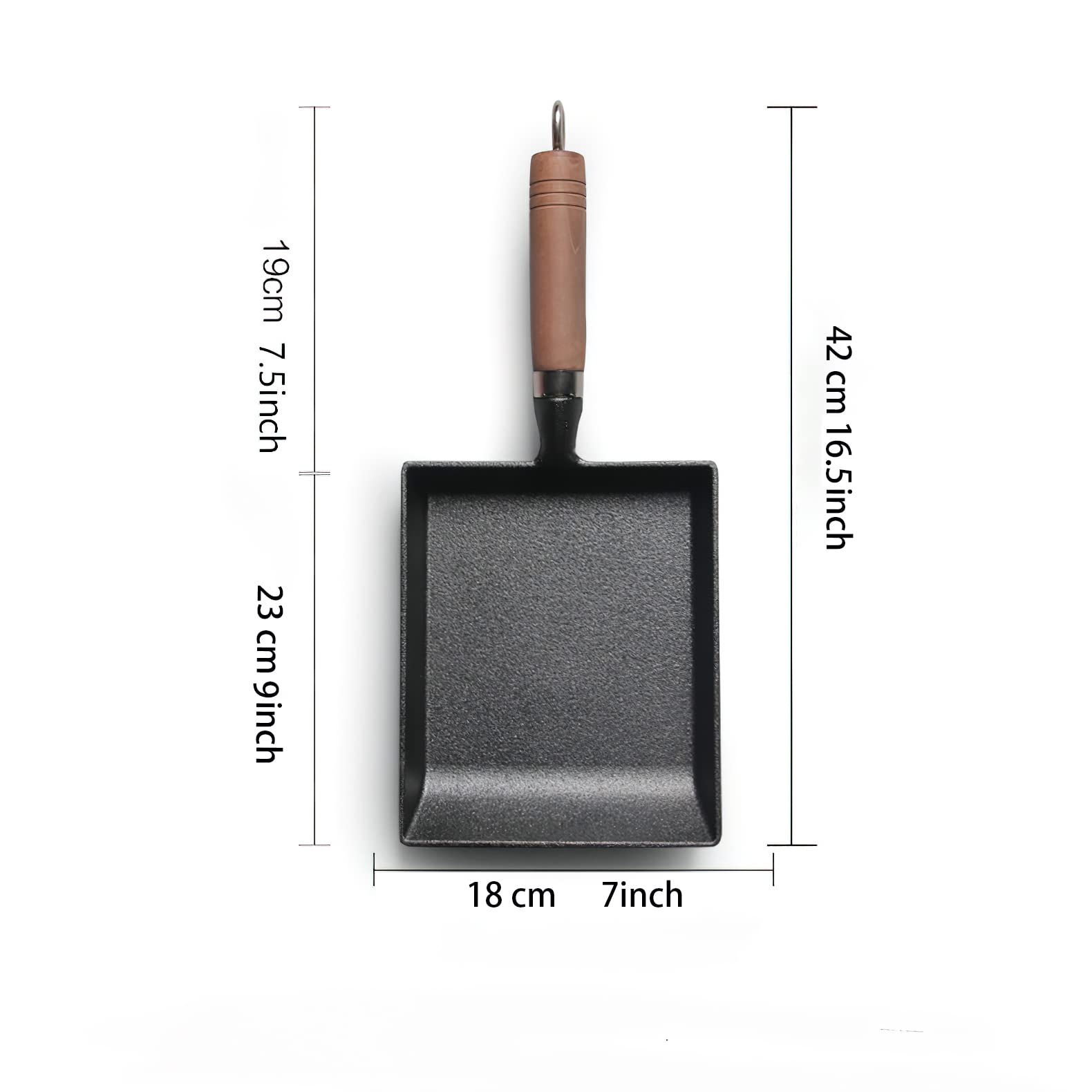 LI-GELISI Tamagoyaki Pan 9x7, mango de madera ergonómico para un agarre cómodo.